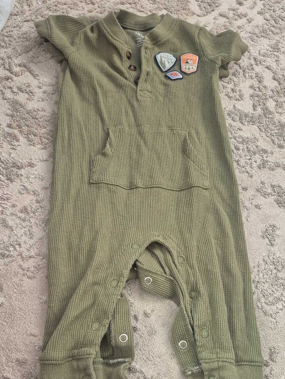 Carter's Olive Green Ribbed One-Piece Romper with Patch Badges